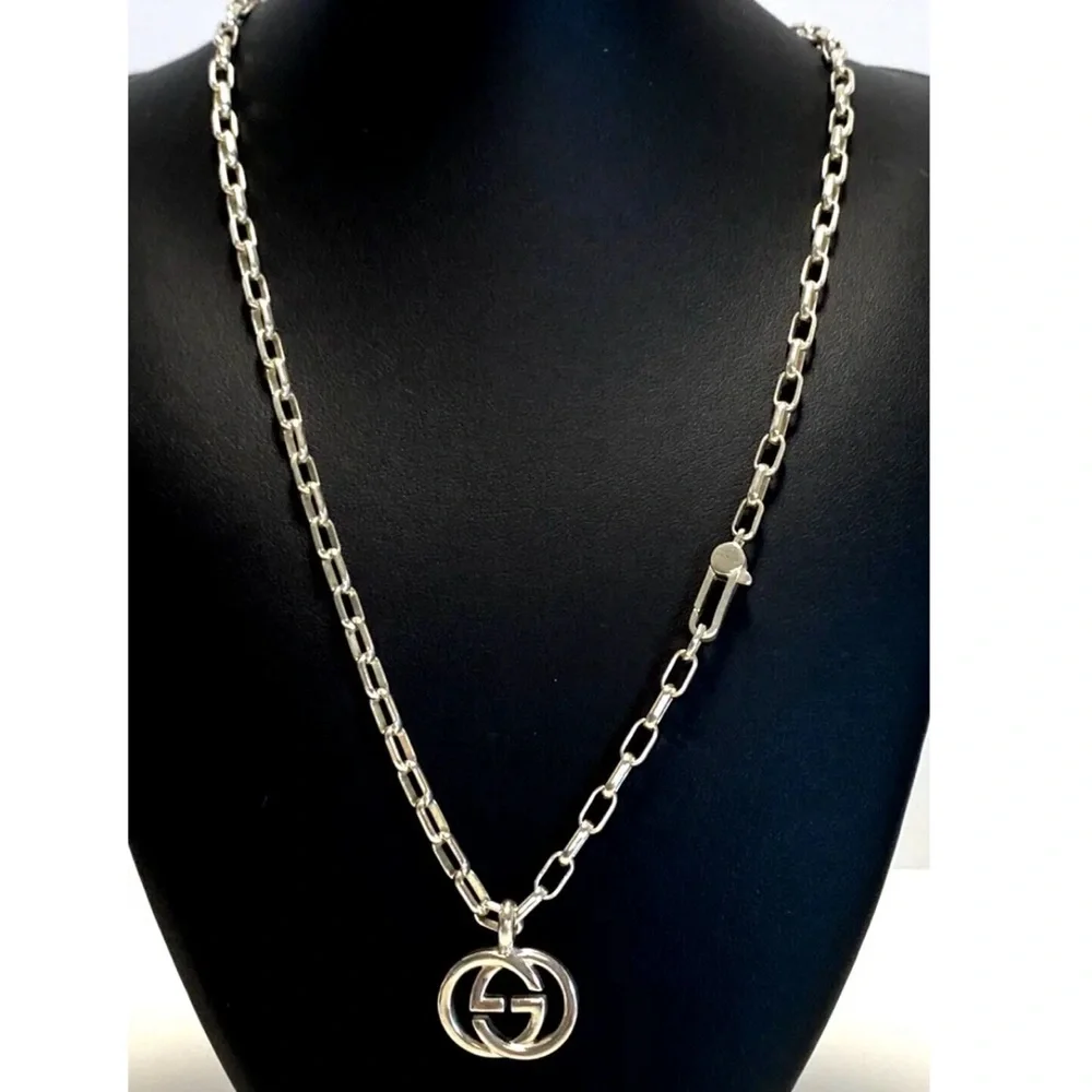 Luxury 50cm Sterling Silver Gucci Necklace with Statement Double GG’s